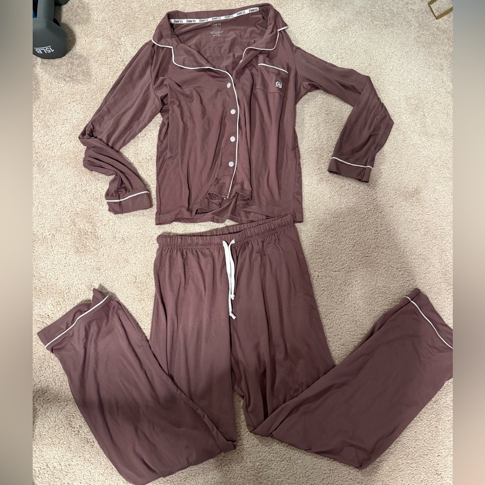 Born Chocolate Pajama Set with White Trim